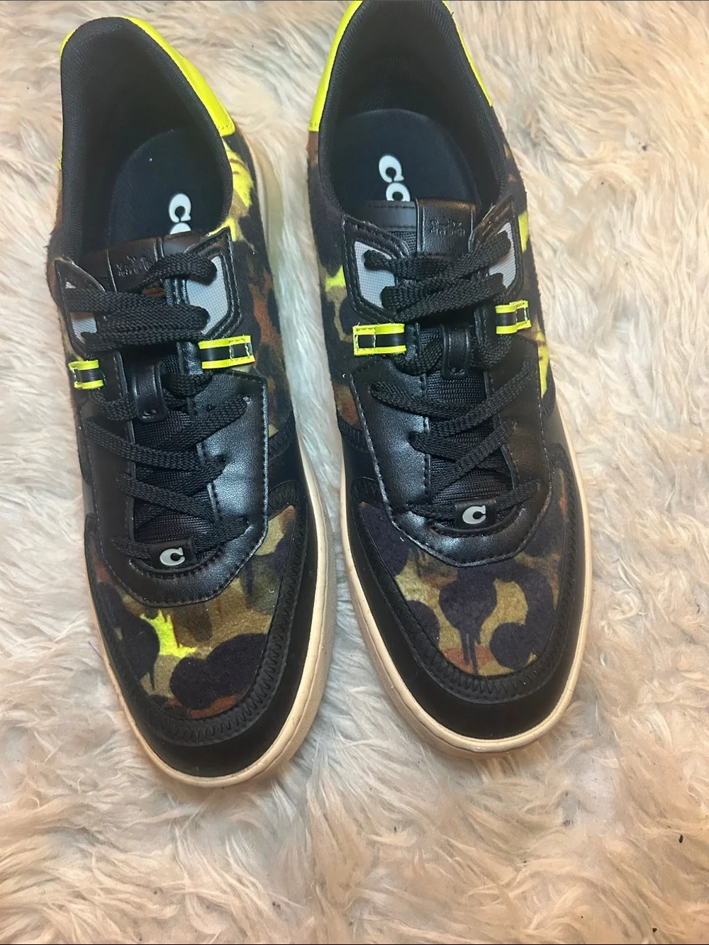 Coach Men's Camouflage Leather-Trim Sneakers in Black & Olive